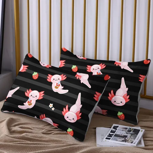 Miniatura 6 de HOSIMA Juego de ropa de cama de 3 piezas para niños, color negro, tamaño individual, sábana bajera ajustable de ajolote de dibujos animados, vida