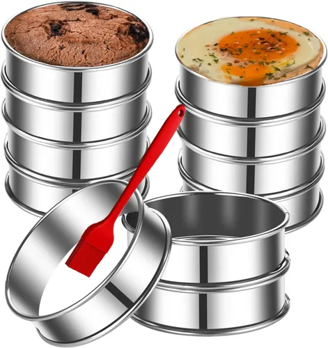 Miniatura 10 de DATANYA Paquete de 8 anillos para muffins ingleses de 4 pulgadas, anillos de tarta dobles de acero inoxidable, moldes de anillo de pastelería