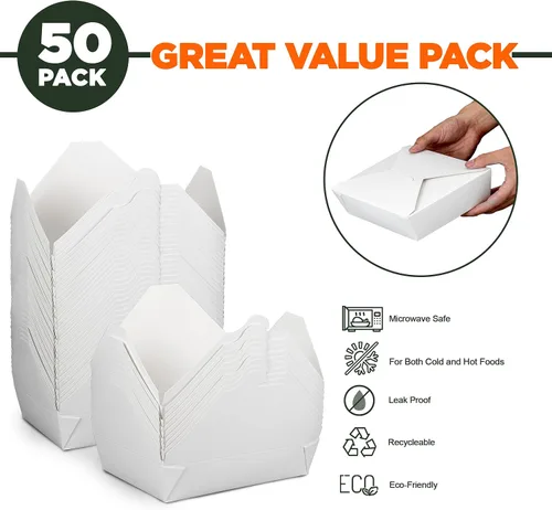 Miniatura 2 de Fit Meal Prep Paquete de 50 recipientes de papel de 54 onzas para llevar de 8.5 x 6 x 2 pulgadas, cajas blancas de comida para almuerzo #2, embalaje