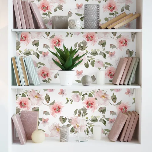 Miniatura 6 de VEELIKE Papel tapiz floral rosa suave de 17.7 x 118 pulgadas, papel de contacto floral de peonías vintage para paredes, armarios, estantes