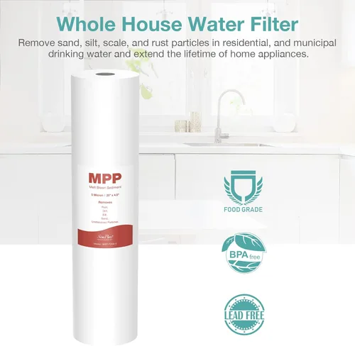 Miniatura 5 de SimPure Filtros de agua de sedimentos, 5 micrones, 20 x 4.5 pulgadas, repuesto para toda la casa compatible con SimPure DB20 Blue Housing, WGB22B