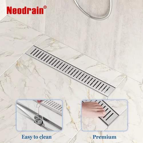 Miniatura 7 de Neodrain Drenaje de ducha lineal con rejilla extraíble de patrón de cápsula, drenaje de ducha rectangular de acero inoxidable 304, drenaje lineal