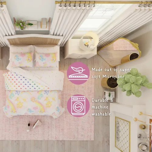 Miniatura 5 de Juego de ropa de cama clásico retro arcoíris de los Cariñositos, 7 piezas, edredón y sábanas supersuaves con funda de almohada, tamaño matrimonial