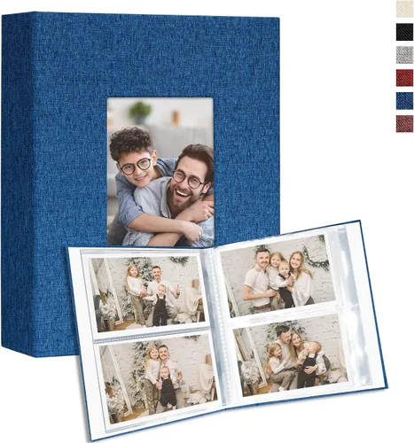 Miniatura 21 de Vienrose Álbum de fotos pequeño de 4 x 6 pulgadas, paquete de 2 mini libros de fotos con cubierta de lino, 26 páginas con capacidad para 52 Azul