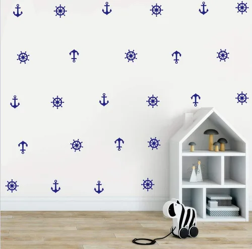 Miniatura 2 de Juego de calcomanías de pared de anclaje y timón, 36 piezas de calcomanías de vinilo para habitación de adolescentes y niños, decoración náutica