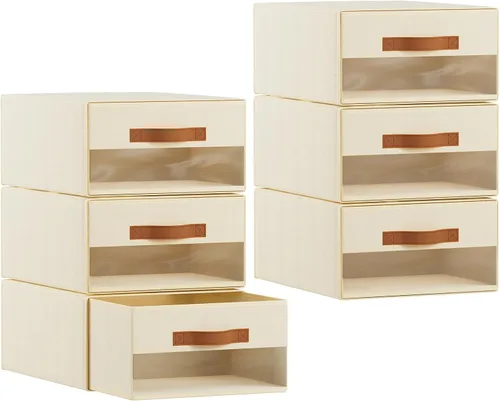 Miniatura 8 de Homsorout Contenedores grandes de almacenamiento para armario, paquete de 6 cajas apilables extraíbles de tela con ventana transparente, contenedor