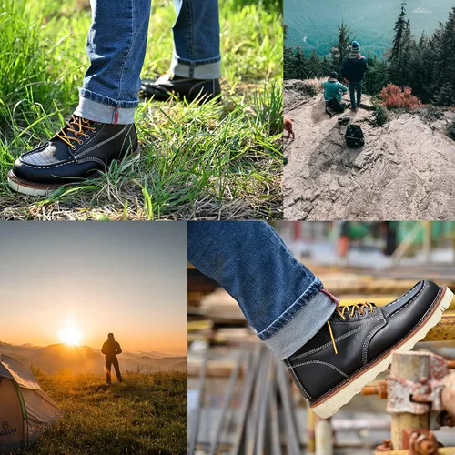 Miniatura 2 de Botas de trabajo para hombre - Botas de trabajo de 6 pulgadas con punta de cuña suave, Botas de trabajo impermeables para hombre Negro