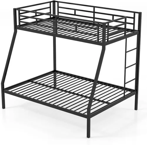 Miniatura 9 de KOMFOTT Litera de metal individual sobre cama matrimonial, marco de cama resistente con escalera integrada, barandillas de longitud completa