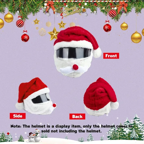 Miniatura 4 de x xotic tech Cubierta para Casco de Motocicleta de Papá Noel Navideño, Cubierta de Felpa para Casco de Cara Completa de Natividad Papá Noel Sombrero