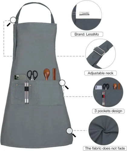 Miniatura 5 de LessMo Delantal babero, delantales de cocina de algodón de lona 100% algodón