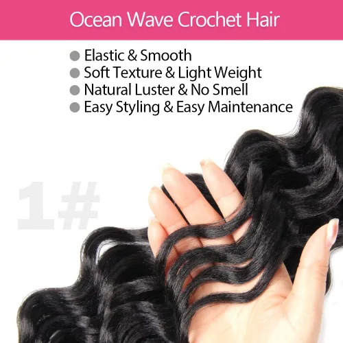 Miniatura 3 de Pelo de onda marina con trenzas de ganchillo, 6 pulgadas, 8 paquetes, trenzas rizadas suaves y profundas, extensiones de pelo sintético ondulado