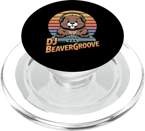 Miniatura 7 de DJ BEAVERGROOVE Retro Beaver DJ Turntable Sunset PopSockets Adhesive PopGrip