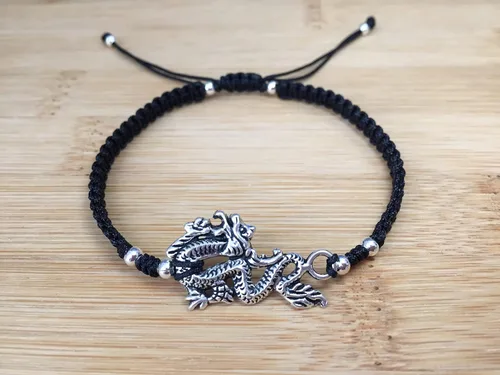 Miniatura 2 de Unisex fashion Black Braided Delicate Bracelet with Silver Dragon Design