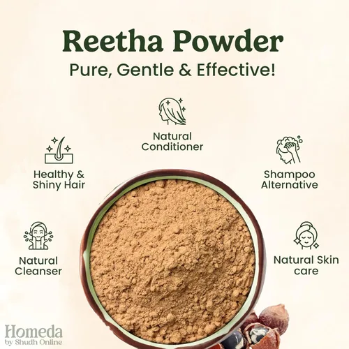 Miniatura 2 de Homeda Reetha Powder for Hair, Jabón Orgánico Nueces Polvo para Cabello (3.5 oz - 100g) Polvos de baño indios 100% puros - Polvos de Aritha