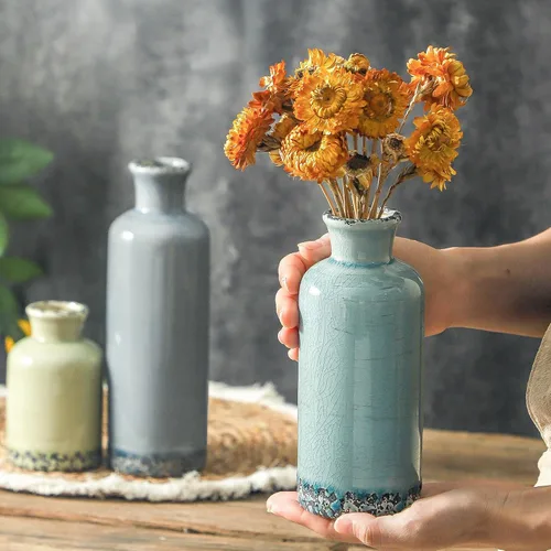 Miniatura 3 de Juego de jarrones florales de 3, jarrones de cerámica neutros para decoración del hogar, jarrones de cerámica rústicos de granja para decoración