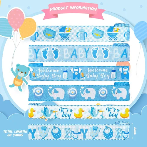 Miniatura 2 de 6 rollos de 30 yardas de cinta azul claro para baby shower, decoración de bienvenida para envolver regalos, caja de lazo, decoración de mesa