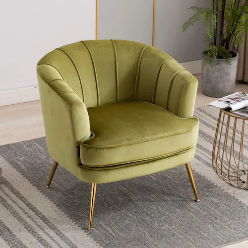 Miniatura 11 de Silla de barril moderna de terciopelo con acento, sillón con patas doradas para sala de estar, dormitorio, oficina en casa, silla de club