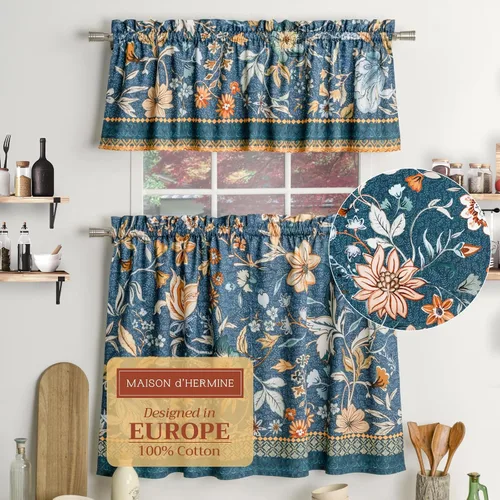 Miniatura 92 de Maison d' Hermine Juego de cortinas de cocina para ventanas, juego de cortinas de cocina 100% algodón, cenefas para el hogar [2 niveles