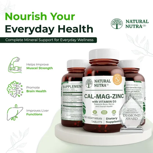 Miniatura 7 de Natural Nutra Suplemento de calcio y magnesio y zinc con vitamina D3 para fortaleza ósea, salud sin gluten y sin azúcar, complejo mineral esencial