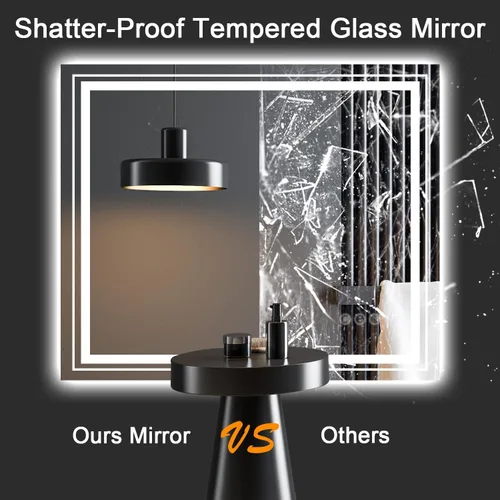 Miniatura 5 de Snowdool Espejo LED de baño, 32 x 32 pulgadas con luz frontal y retroiluminada, antivaho, espejo de tocador de baño para pared, función de memoria