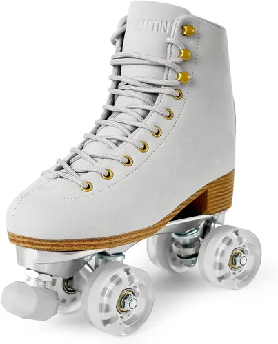 Miniatura 6 de Patines de ruedas para mujer o hombre con topes de goma ajustables en altura, patines retro de gamuza cuádruples para exteriores e interiores Gris