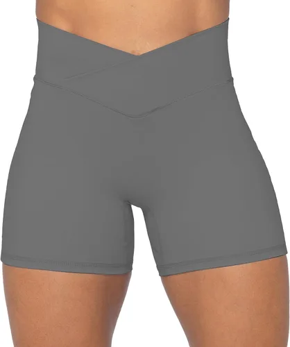 Sunzel Softmax - Pantalones cortos de ciclista para mujer, con cintura alta cruzada en V, para yoga, entrenamiento, gimnasio, con control de abdomen