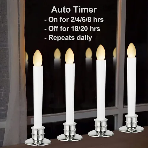 Miniatura 5 de Paquete de 2 velas cónicas sin llama con control remoto/temporizador, velas LED parpadeantes operadas por batería para ventana, candelabros falsos