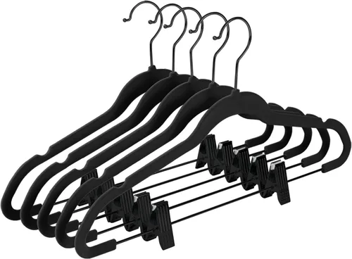 Miniatura 13 de MIZGI - Perchas premium de terciopelo negro para pantalones con clips ajustables (paquete de 20) Perchas delgadas para faldas - Perchas
