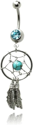 Miniatura 2 de 14g Calibre (1.6mm) Turquesa Atrapasueños tela Estrella Acero Inoxidable Dangle Belly Ring Navel Piercing14
