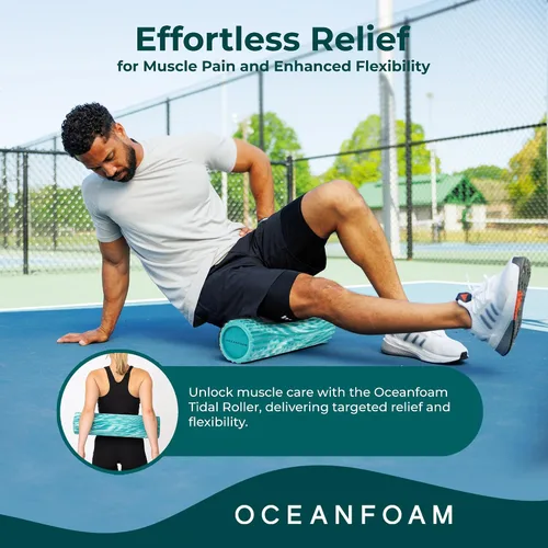 Miniatura 4 de Oceanfoam Tidal Roller - Jade y Seafoam marmoleado - Rodillo de espuma de masaje muscular para dolor de espalda y estiramientos - Textura de onda