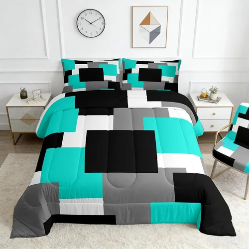 Miniatura 30 de Castle Fairy Juego de edredón con estampado azteca occidental, juego de ropa de cama geométrica a rayas marrones para niños y adolescentes