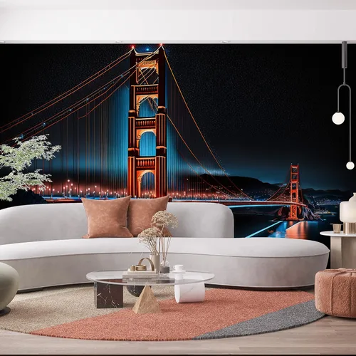 Miniatura 5 de Luces nocturnas de cielo oscuro, puente de puerta dorada, paisaje, ciudad de San Francisco, papel tapiz mural grande para decoración de dormitorio