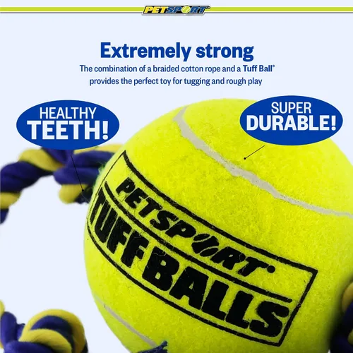 Miniatura 5 de PetSport Mega Tuff Ball Tug Dog Toy - Mega pelotas de tenis para perros grandes, juguetes de remolcador de perros, ideal para aburrimiento