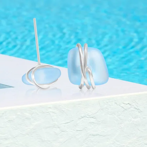 Miniatura 12 de Sea Glass Earrings S925 Sterling Silver Hypoallergenic Handmade Stud Post Earrings Beach Glass Fashion Handcraft Jewelry earrings stud earrings from