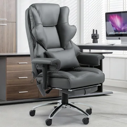 Miniatura 2 de Silla de oficina de masaje con reposapiés, silla de oficina ergonómica con calefacción ejecutiva con respaldo reclinable, brazos ajustables y Gris