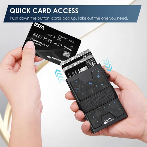 Miniatura 26 de AUTLEY Portatarjetas delgado, billetera minimalista desplegable para hombres, con bloqueo RFID y banda para efectivo (negro)