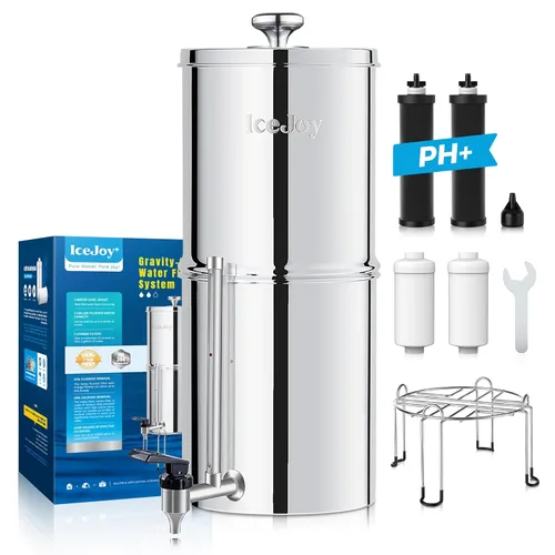 Sistema de filtración de agua por gravedad alcalina de 8 etapas de 3.0 galones - Sistema de encimera de acero inoxidable 304 con 4 filtros y