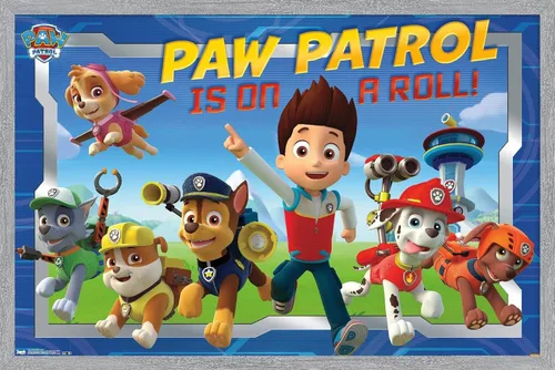 Miniatura 9 de Nickelodeon Paw Patrol - Póster de pared de tripulación, 22.4 pulgadas de largo x 14.7 pulgadas de ancho, versión enmarcada de madera de granero