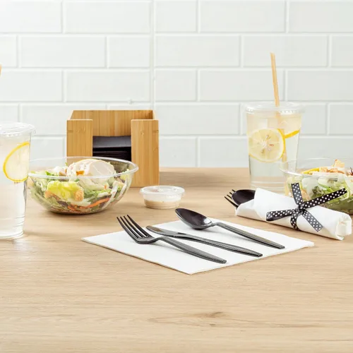 Miniatura 8 de Restaurantware - Juego de cubiertos desechables de 7.3 x 2 pulgadas, 100 juegos de cubiertos de plástico - Cinta de lunares, envuelta