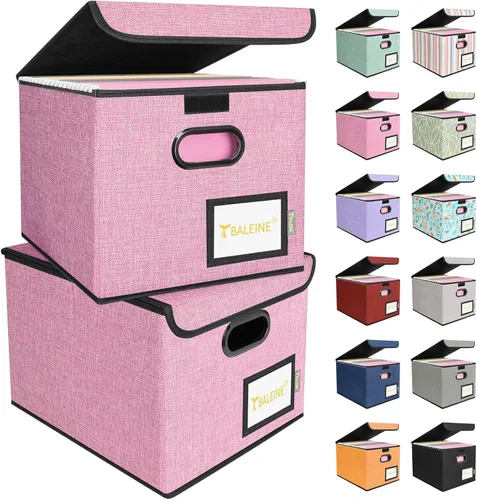 Miniatura 47 de Caja organizadora de archivos Baleine con tapa, organizador de carpetas de archivos plegable con deslizador de plástico, caja de carpetas