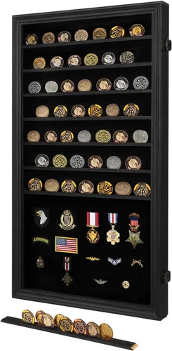 Miniatura 8 de Verani Vitrina para Exhibición de Medallas Paquete de 2 – Caja de Sombra para Exhibición de Monedas de Desafío Militar – Gabinete de Exhibición