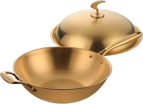 Miniatura 2 de QIBOORUN SUS 304 - Sartén de acero inoxidable con tapa y espátula, sartén de acero inoxidable compatible con inducción con tapa, sartén para chefs