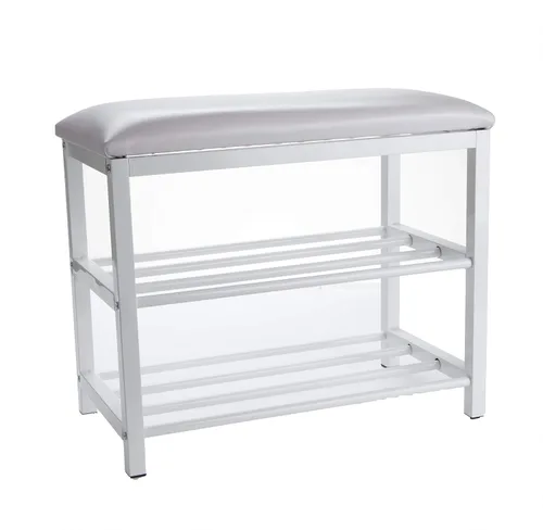 Miniatura 4 de Mind Reader Banco de zapatos, organizador de zapatos, zapatero, banco acolchado, almacenamiento, entrada, metal, 23.5 pulgadas de largo x 11.8 Blanco