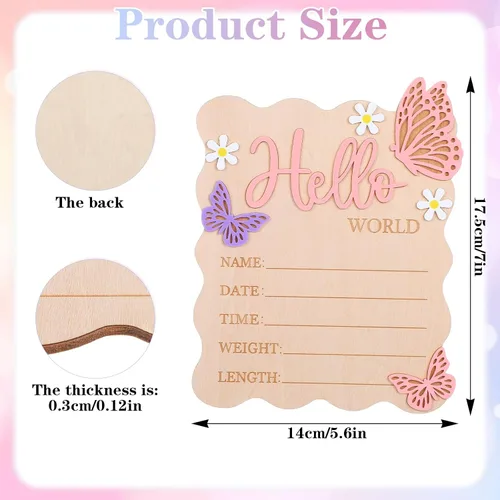 Miniatura 2 de Letrero de bienvenida para bebé, letrero de Hello World para recién nacido, letrero de anuncio de nombre de bebé de nacimiento para niñas