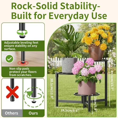 Miniatura 3 de Soporte escalonado para plantas al aire libre de 3 niveles para interiores, estante de flores de metal para múltiples plantas, soportes altos
