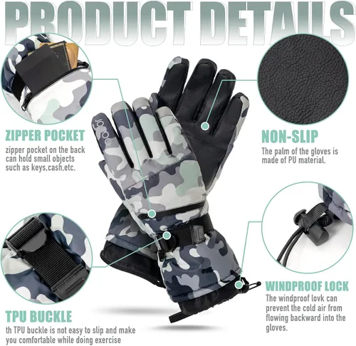Miniatura 2 de Jogoo Guantes de esquí cálidos de invierno, guantes de snowboard de nieve para hombres y mujeres, pantalla táctil impermeable y resistente al viento
