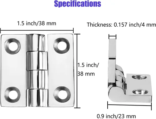 Miniatura 2 de Bisagras de barco resistentes de acero inoxidable de grado marino, 1.5 pulgadas x 1.5 pulgadas, sin ruido, acero inoxidable 316 con tornillos