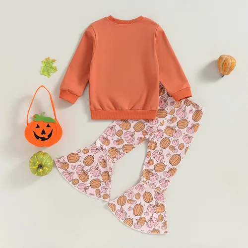 Miniatura 38 de Traje de Halloween para bebé niña, manga larga, cuello redondo, letras de fantasma, parte superior con estampado de fantasma, parte inferior
