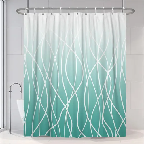Miniatura 25 de Cortina de ducha pequeña a rayas gris claro degradado para baño, 36 x 72 pulgadas, juego de cortina de ducha geométrica para cabina de RV