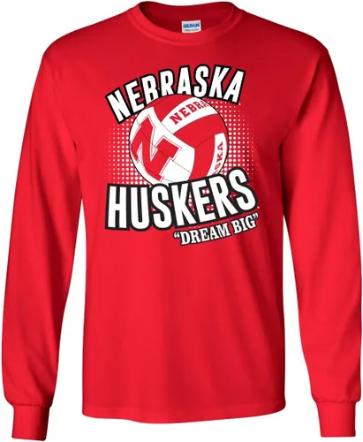 Miniatura 33 de CornBorn Elige tu diseño - Camisetas de manga larga de voleibol de Nebraska Voleibol Script Huskers - Blanco